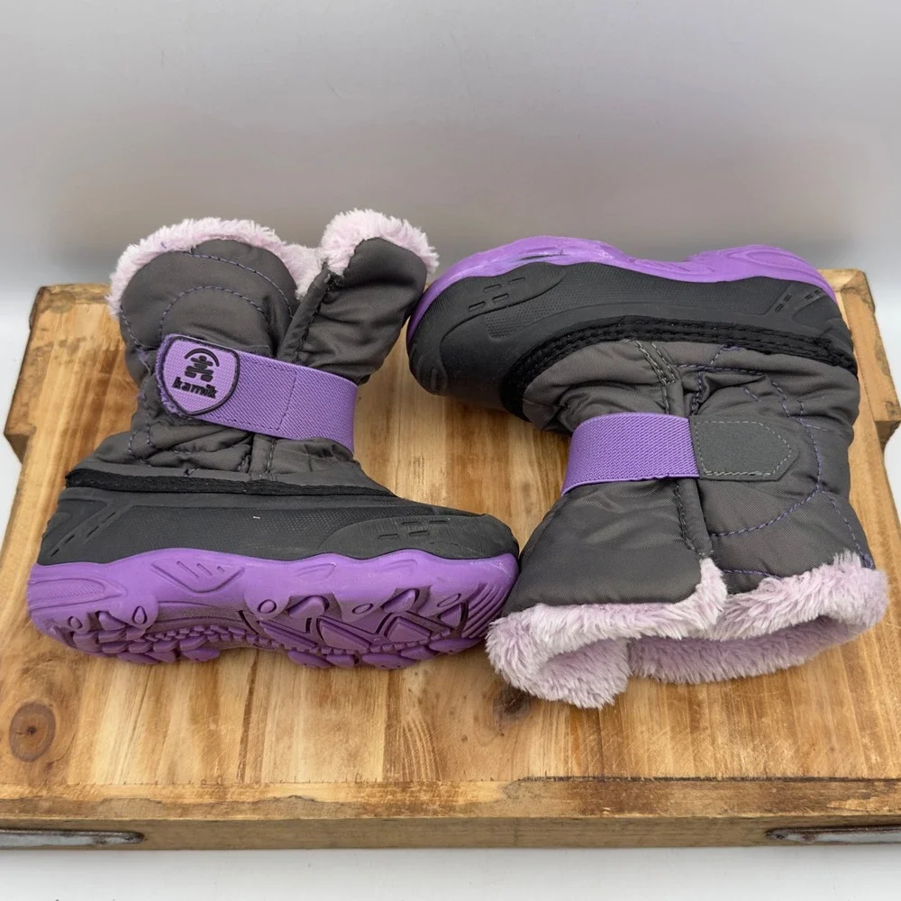Kamik Snowbug F2 Boots Gray Purple Winter Snow Toddler Size 10 Waterproof